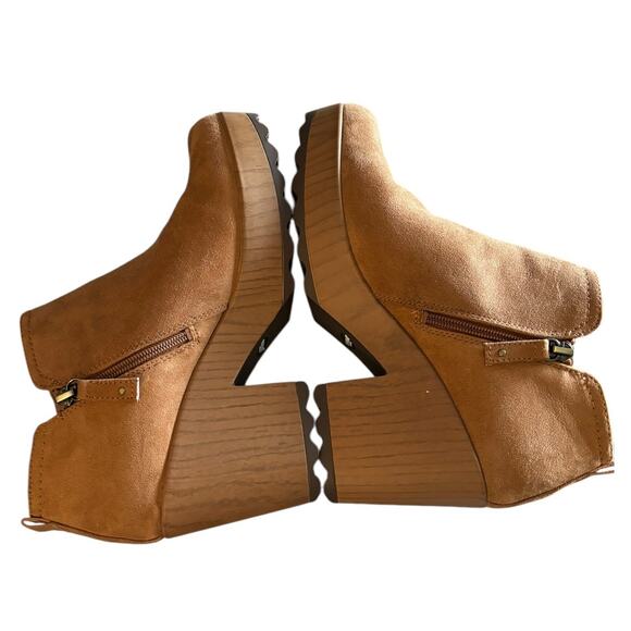 New Dr Scholl's Wishlist Booties Women's Size 9 M Faux Wood Heel FLAW Brown Tan - Picture 5 of 12